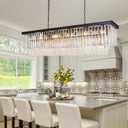 Large Rectangular Dining Room Chandelier for Extra-Long Tables, 55'' Linear Light Fixture with 21 Lights, Not for Kitchen Island or Small Dining Rooms (Black)