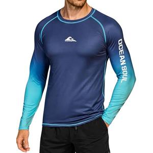 ERECT PEAK Men's Rash Guard Casual Raglan Swimwear Shirt Soft Activewear UPF 50+ SPF Sun UV Protection Long Sleeve Beach Surf Athletic Quick Dry Fit Moisture Wicking Slim Muscle Navy-Turquoise L