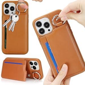 Ｈａｖａｙａ Designed for iPhone 14 Pro Max Case, Brown Back Flip Wallet with Magnetic Clasp, 4 Slide-in Card Slots, Ring Stand & Keychain, Shockproof Cover with Raised Bezel