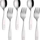 Exzact Children Flatware 6pcs - 3 x Forks, 3 x Spoons - Toddler Utensil Kids Silverware Cutlery Stainless Steel - Dishwasher Safe