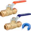 1/2" Push to Connect Ball Valve, Brass Plumbing Fitting for Copper, CPVC, PEX Pipes, With Upgraded Stiffener, Disconnect Clip Included, NSF & UPC Certified, Lead-Free, 2 Pack