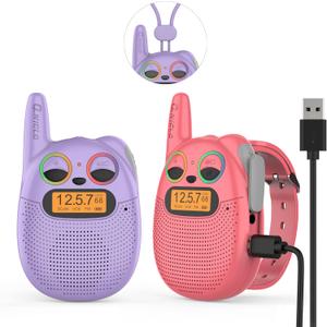 Walkie Talkies for Kids, 3 Miles Long Range 22 Channels 2 Way Radio for Boys Girls Ages 3-12, Walkie Talkies for Outdoor Camping Hiking, Easter/Birthday Presents for 4 5 6 7 8 Year Old (Red Purple)