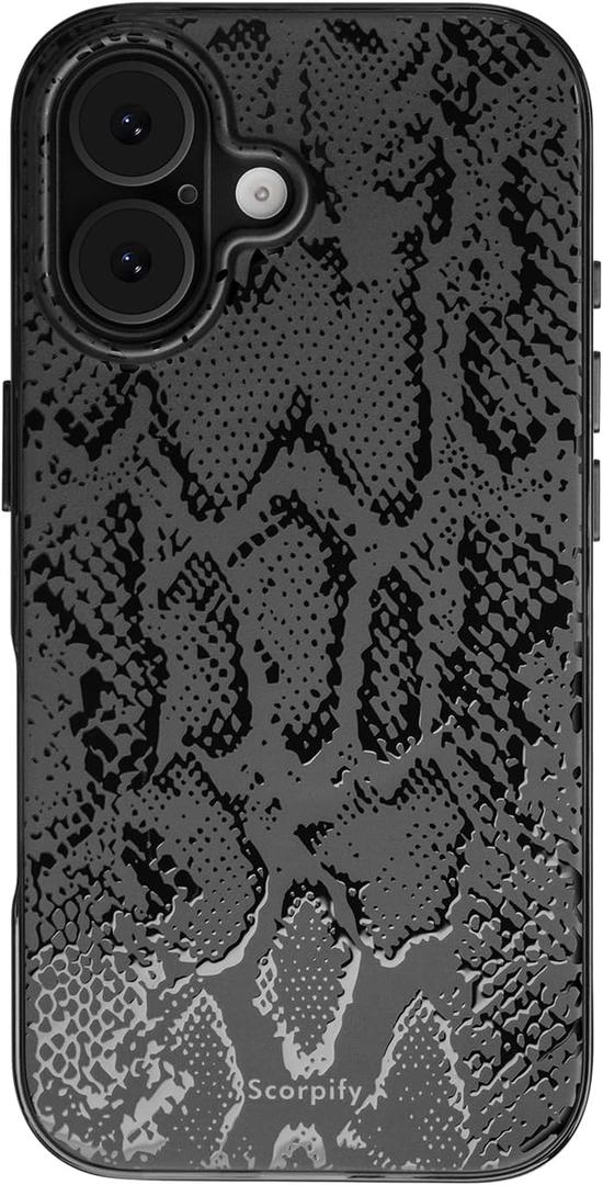 SCORPIFY for iPhone 17 Case [Compatible with MagSafe] with Matte Black Snake Print Design, Cute Magnetic Phone Cover for Women Girls and Men, Slim Shockproof Bumper