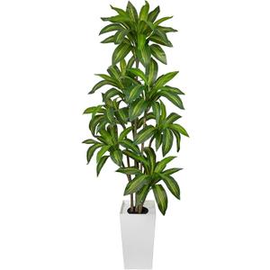 6FT Tall Artificial Dracaena Tree, Lifelike Faux Indoor Fake Floor Plant with White Pot, Faux Tree for Home Office Living Room Entryway Dcor