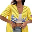 Baseball Shirt Jersey Women Baseball Player T-Shirt Game Day Fan Graphic Tees Button up Short Sleeve L