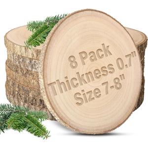 8pcs Wood Slices for Centerpieces 7-8inchs-Christmas Rustic Wood Circles Wedding Table Decor-Unfinished Baby Shower Wood Rounds for DIY Crafts