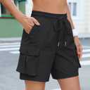 luvamia Hiking Shorts for Women High Waisted Pull On Cargo Casual Golf Water Resistant 7 Inch Inseam Mid Thigh Shorts (Black, XXL)