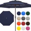 JEAREY 9FT 3 Tier Patio Umbrella Outdoor Market Umbrella Table Umbrellas with 8 Ribs 1.5 Pole Push Button Tilt and Crank UV Protection for Garden,Navy
