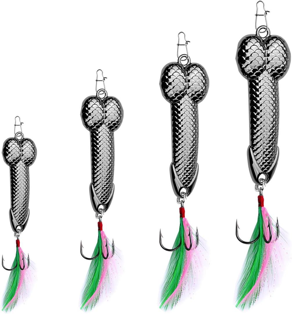 Fishing Lures Gag Gift for Men, White Elephant Gift Father's Day Angler Fishermen Metal Luminous Long Casting Sequin Spoons Lures for Bass (Gray)