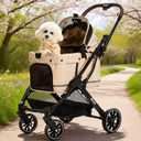 All-Terrain Dog Stroller for Small to Medium Dogs, Pet Stroller for Dogs & Cats Outdoor Walks, One-Hand Easy Fold, Double-Layer Anti-UV & Waterproof Canopy & Breathable Mesh, Vanilla Beige