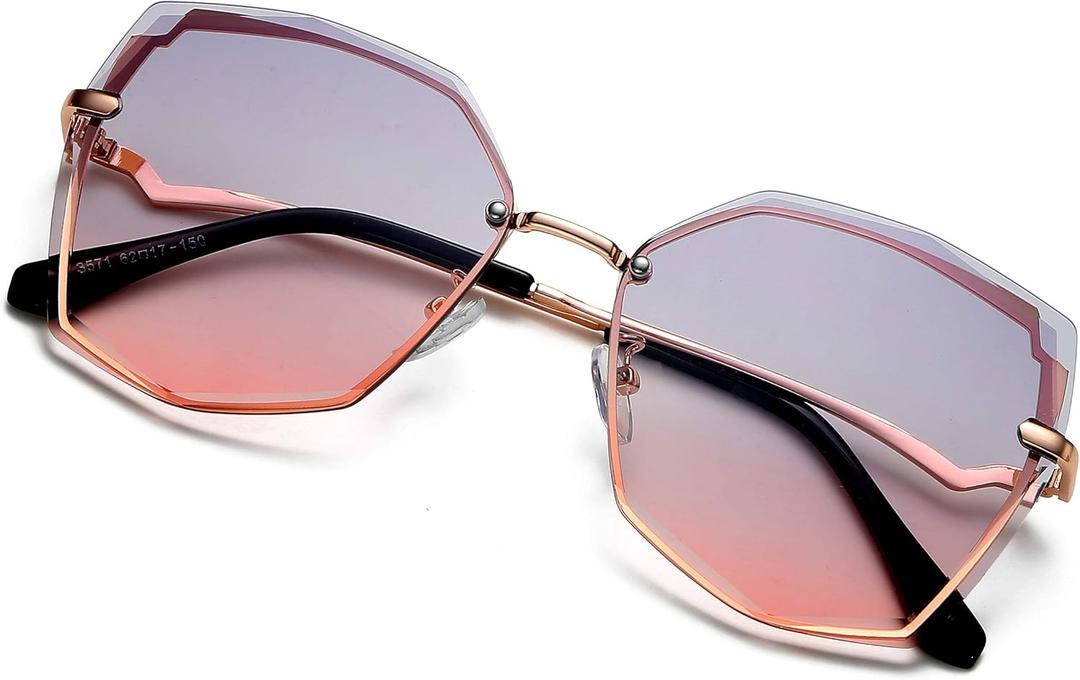 Sunglasses for Women trendy Polygon Oversized Fashion Designer Style Gradient UV400 octagon Lens Metal Frame (Grey Gradient Pink)