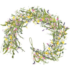 HUAESIN 6FT Flower Garland Artificial, Faux Daisy and Lavender Flower Garland Hanging Vinse Summer Spring Floral Fake Garland for Baby Shower Wedding Mantle Fireplace Table Centerpiece Decor (Colorful)
