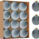 Artmag Christmas Tree Ornaments Velvet Balls, 12 PCS Plastic Shatterproof Xmas Hanging Balls for Winter Holiday Decor 80mm 3.15 inch Grey