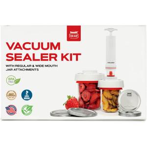 FORJARS Jar Vacuum Sealer Accessory Set for Mason Jars - Compatible with Regular and Wide Mouths, Cordless Pump for Portable Manual Hand Sealing, no electric. Vacuum Sealer with Plastic Lids
