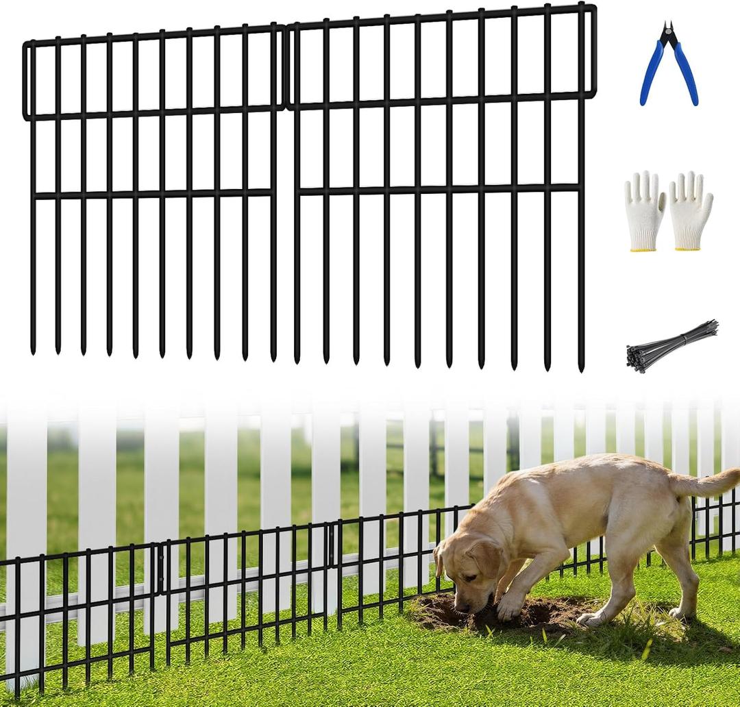 14 Panels Garden Fence Animal Barrier, Animal Barrier Fences No Dig Fence, 19.83ft(L) x 13in(H) Dog Fencing Rabbit Fences, 1.5in Spike Spacing Rustproof Metal Fences Border for Outdoor Yard
