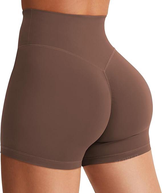 YEOREO Women's Biker Shorts 3.6" /4.5" / 6" Workout Gym Shorts Craze High Waist Tummy Control Hidden Scrunch Running Yoga (Black, Large)