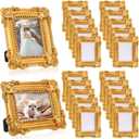 Qunclay 5 Mini Vintage Gold Picture Frames 2.5x3.5 Inches Ornate Wallet Size Retro Photo Frame Set with Backboard for Wedding Tabletop & Wall Hanging Display, Antique Home Gallery Decor