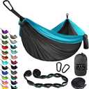 Gold Armour Camping Hammock - XL Double Hammock Portable Hammock Camping Accessories Gear for Outdoor Indoor with Tree Straps, USA Based Brand (Gray and Sky Blue)