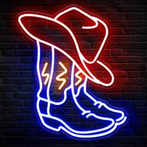 Kavaas Cowboy Boot Neon Sign, Neon Cowboy Hat Sign for Wall Decor | Western Neon Sign for Bedroom, Bar, Office, Man Cave - Best Gifts for Rodeo Enthusiast, Birthday, Christmas
