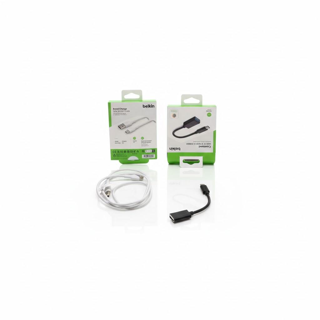 Belkin F2CU036BTBLK 3.0 USB-C to USB-A Adapter (USB Type-C); Belkin USB A to USB C Cable, 3.3ft, 15W