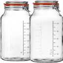 1 Gallon Glass Jars with Airtight Lid, Large Glass Storage Containers with Lids, 2 Pack Wide Mouth Mason Jars with Measurement Marks, Kitchen Pantry Storage for Flour, Sugar, 138oz, Dishwasher safe