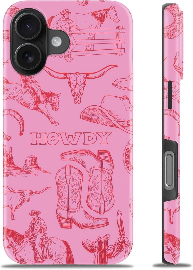 Goodon for iPhone 16 Plus Case Cute,Aesthetic Vintage Cowboy Horse Hard Shell,Compatible with Magsafe,Trendy Unique Cool Retro Coquette Floral Protective Slim Silicone Phone Cover for Women Girls