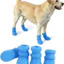 Waterproof Silicone Dog Shoes for Small Medium & Large Dogs, 4 PCS Non Slip Dog Rain Boots with Adjustable Magic Tapes, Paw Protectors Dog Boots for Hot Pavement, Beach, Rain, Hiking(Blue, M)