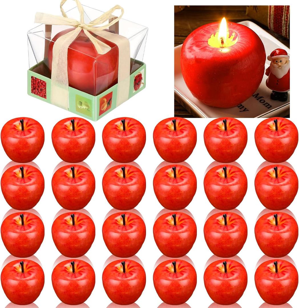 Tondiamo 24pcs Apple Candle Christmas Artificial Creative 3D Apple Shaped Candle Gifts for Women Party Wax Gifts for Christmas Party Home Table Decor Mother Gift (Red)