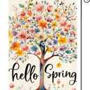 AVOIN colorlife Hello Spring Garden Flag 12x18 Inch Double Sided Outside, Seasonal Flowers Tree Yard Outdoor Flag