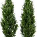 COMUSTER 4FT Artificial Cedar Topiary Trees for Outdoors Potted Fake Cypress Trees Faux Evergreen Plants for Home Porch Decor Set of 2