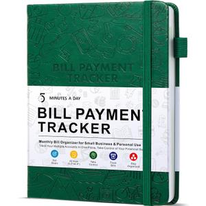 Bill Tracker Notebook - Monthly Bill Organizer & Planner for Personal Budgeting Financial, Payments Checklist Organizer Used Easily for Senior Home Office, 5.8" x 8.5", Dark Green