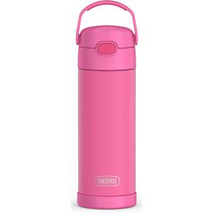THERMOS FUNTAINER 16 Ounce Stainless Steel Vacuum Insulated Bottle with Wide Spout Lid, Neon Pink