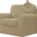 CHUN YI 3 Piece Chair Covers Armchair, Stretch Couch Cover with Separate Backrest and Cushion Covers, Anti-Slip Washable Living Room Furniture Protector for Dogs Pets (Small, Khaki)