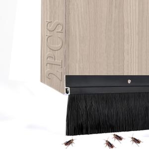 YXQ 2Pcs Door Brush Bottom Sweep (2.5" Width X 36.5" Length) with Black H-Shape Aluminum Alloy Holder & 1.5-inch Black PP Silicone Soft Brush for Home Door Seal