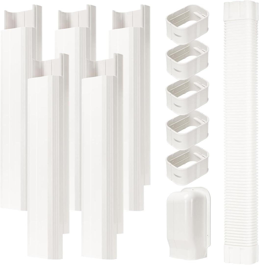 4" W 9Ft L Line Set Cover Kit for Mini Split Air Conditioners Decorative PVC Slim Line Cover for Central AC & Heat Pumps Systems Tubing Cover