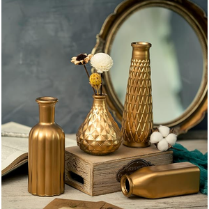 Golden Small Glass Vases for Centerpieces - Hewory 7pcs Dark Gold Bud Vase in Bulk, Mini Vintage Decorative Single Flower Vase for Wedding Birthday Party Baby Shower Home Living Room Table Decor