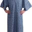 AMU Solutions 3 PK 3XL Hospital Gown  Blue Leaf Print V-Neck Unisex Patient Robe with Steel IV Shoulder Snaps Fits Men to 2XL & Women to 3XL