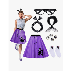 Ibeauti 50s Costumes for Women Girls 1950s Poodle Skirt Accessories Set with Cat Eye Glasses Scarf Bandana Tie Headband Socks, Size -S