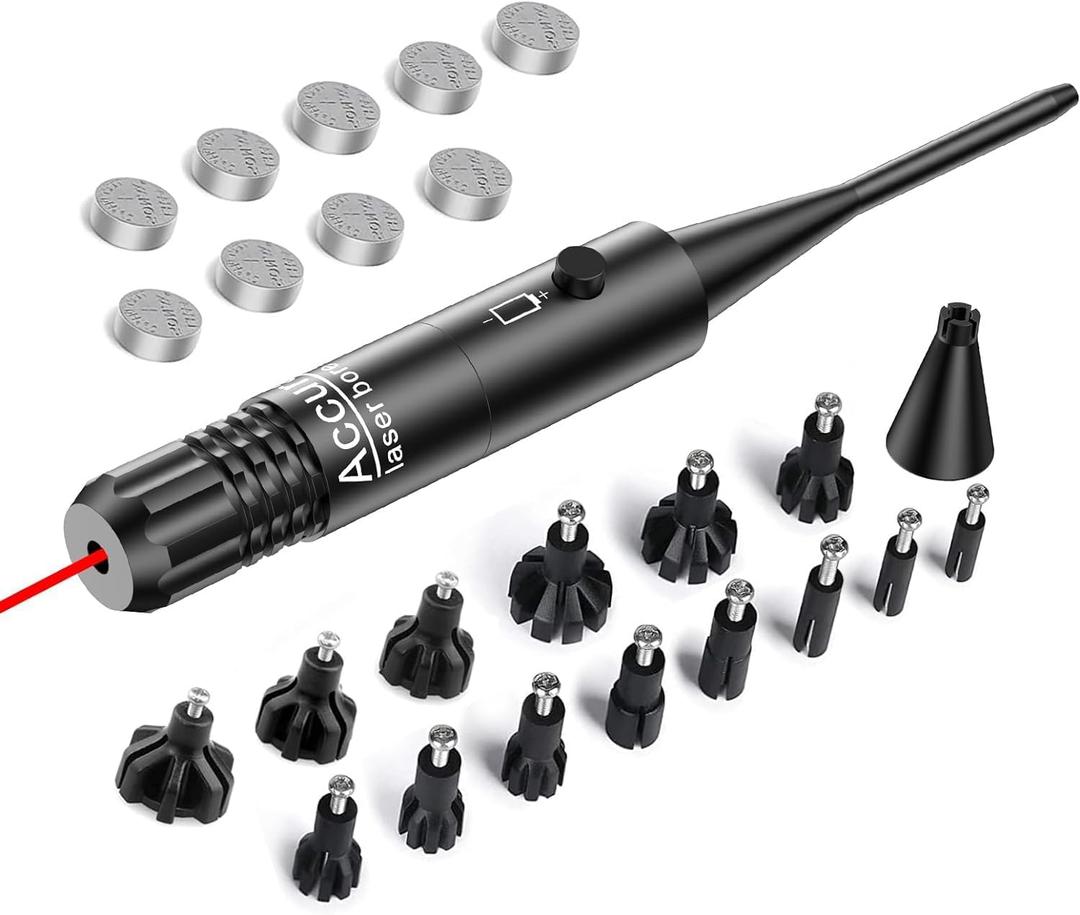 Bore Sight Kit Red Boresighter with Button Switch for.17 to 12GA Caliber Rifles Handgun Red Laser Sight