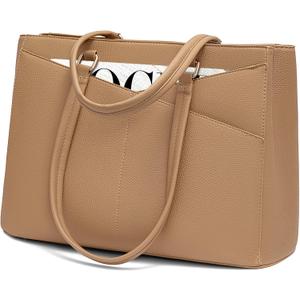 LOVEVOOK Laptop Bag for Women, 15.6 inch Laptop Tote Work Teacher Bags Cancas Computer Shoulder Bag,Apricot