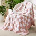Bedsure GentleSoft Pink Checkered Throw Blanket for Couch - Soft Cozy Fluffy Blanket, Lightweight Warm Knit All Season Plaid Blankets for Bed Sofa, Birthday, for Women, 50x60 Inches