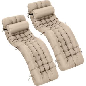 Tudomro 66'' Outdoor Chaise Lounge Cushion Waterproof Patio Pool Chaise Lounge Cushion with Headrest Pillow Tie Fade Resistant Replacement Longue Rocking High Back Chair(Light Camel,2 Pcs)