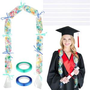 Teling 12 Pcs Graduation Candy Lei Tubing Making Kit Include Lei Bags 59 x 4.8 Poly Tubing Gift Ribbon Present for Graduation Party Favor Wrapping DIY Hawaii Tropical Summer