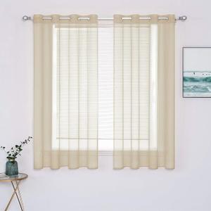 MIULEE 2 Panels Solid Color Sheer Window Curtains Elegant Window Voile Panels/Drapes/Treatment for Bedroom Living Room (54X63 Inches Beige)