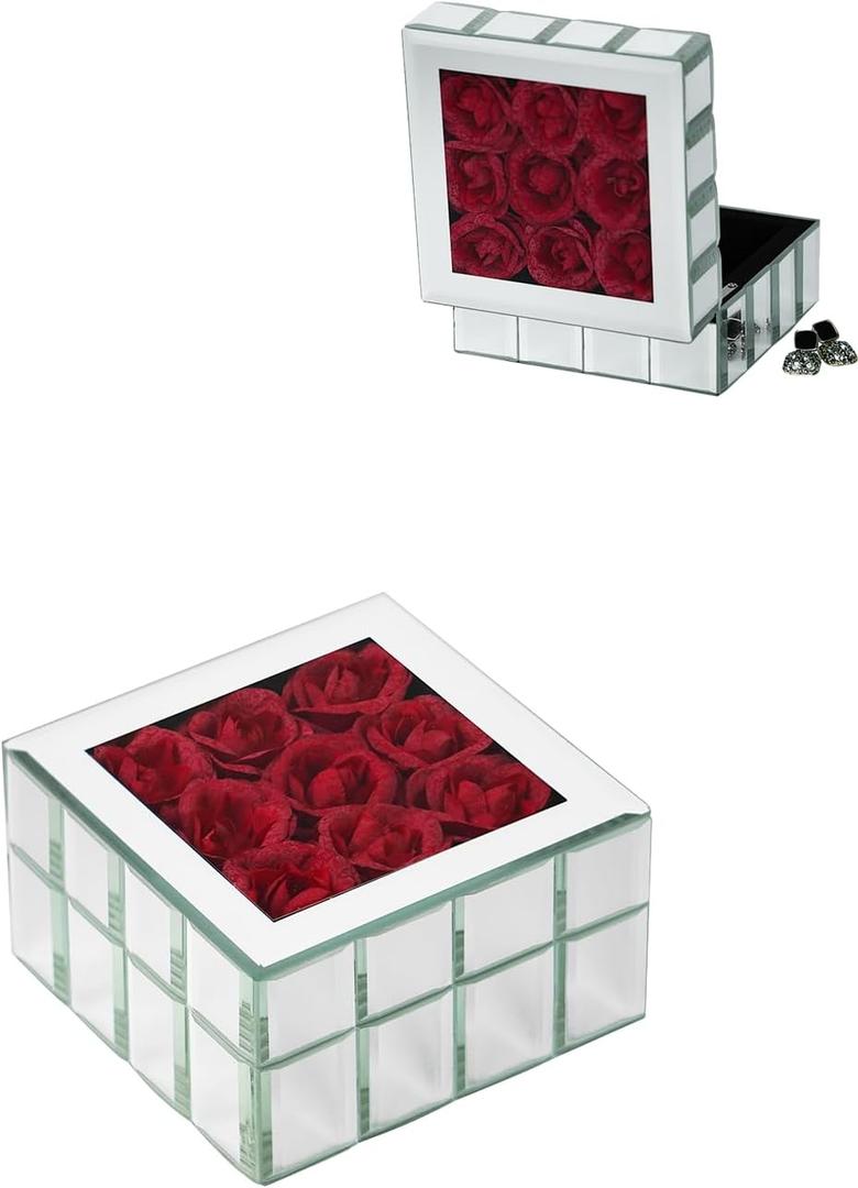 Jewelry Box For Girls Women, Eternal Rose Jewelry Organizer Box, Glass Vintage Rose Jewelry Holder For Earring, Ring, Necklace, Bracelets, Christmas Mother'S Day Valentine Jewelry Gift Box (small)
