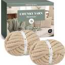 Jumbo Chenille Chunky Yarn for Crocheting - Super Bulky Fluffy Chunky Yarn for Hand Knitting - Extra Thick Soft Blanket Big Yarn 2 Jumbo Pack (27yds,8 oz Each Skein) (Khaki)