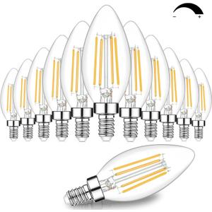 12-Pack Dimmable E12 LED Candelabra Bulbs 60W Equivalent, 3000K Soft Warm White, 600 Lumens B11 Candle Base 6W C35 LED Filament Vintage Light Bulbs, Clear Glass for Chandelier Ceiling Fan High CRI 90+