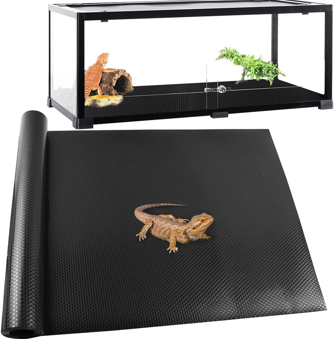 24  118" Large Reptile Carpet,Bearded Dragon Tank Accessories,Reptile Mat, Leopard Gecko Substrate,Bearded Dragon Tank Flooring,Snake,Tortoise Bedding(24"  118 ", 1 PCS Black Thicker Mat)