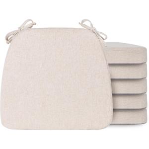 D-Shaped Chair Cushions for Dining Chairs with Ties and Removable Cover, 2'' Thick Dining Kitchen Chair Pads, Indoor Dining Room Chair Cushions, 17'' x 16''6 Pack Begie