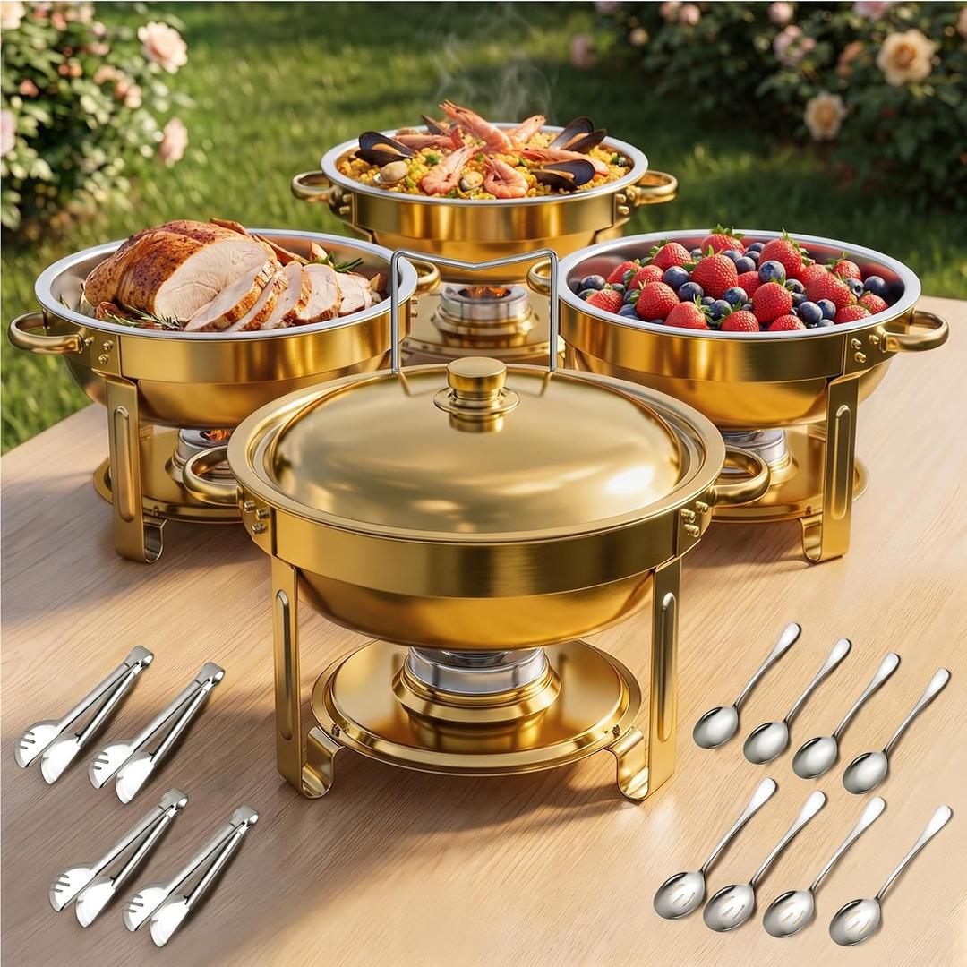 5Qt Chafing Dishes for Buffet with SS Lid 4 Pack (All Gold)